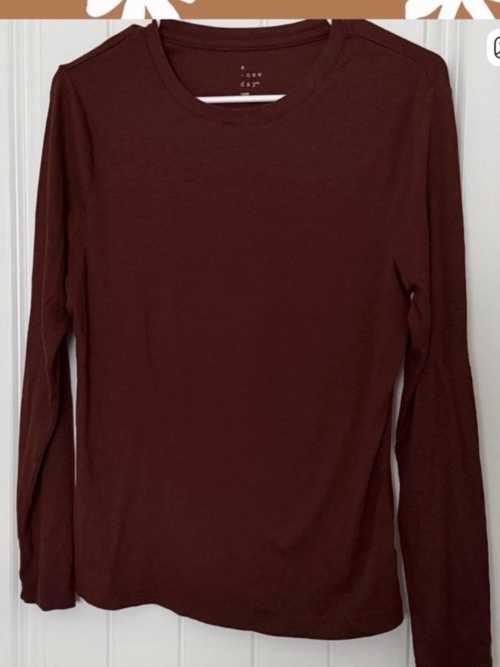 A New Day Womens Brown Ribbed Long Sleeve Crew Neck T-Shirt Size L